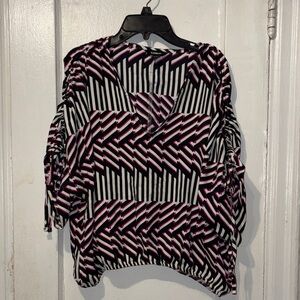Express Women's Geometric Black and Pink Blouse
